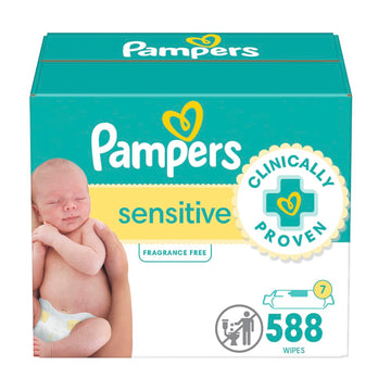 Pampers Sensitive Baby Wipes, Water Based, Hypoallergenic And Unscented, 7 Refill Packs (588 Wipes Total)