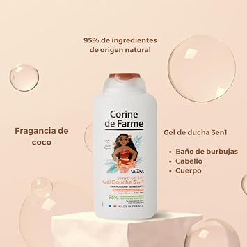 Corine De Farme Vaiana 3En1 Gel Ducha Extra Suave Para Cuerpo/Cabello/De Baño De Espuma, 500 Ml