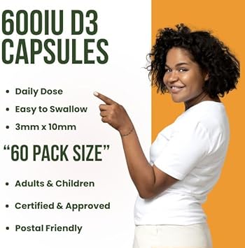 Sunvit-D3 Vitamin D 600 Iu - Cholecalciferol Vitamin D Capsules Support The Maintenance Of Bone, Teeth, Muscle & Immune System | Made In Uk & Gmp Approved - D3 Vitamins 60 Convenient