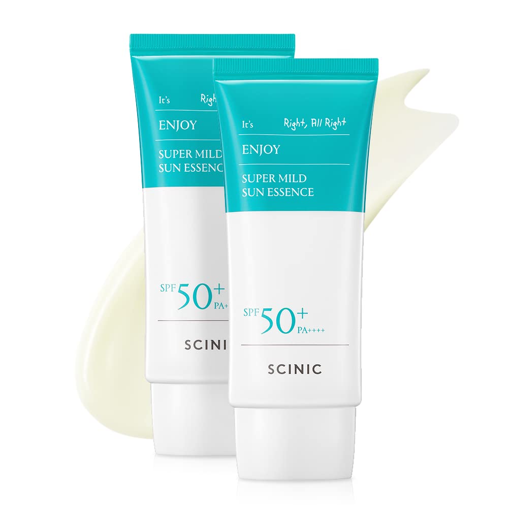 Scinic Enjoy Super Mild Sun Essence 2 Set Spf50+ Pa++++ 1.69 Fl Oz(50Ml) | A Lightweight Hydrating Sun Essence That Leaves No Sticky Feeling | Korean Skincare