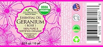 US Organic 100% Pure Rose Geranium Essential Oil (Sourced from South Africa) - USDA Certified Organic, Steam Distilled (10 ml)