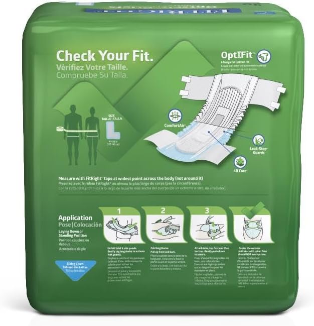 FitRight Ultra Adult Diapers, Disposable Incontinence Briefs with Tabs, Heavy Absorbency, Large, 44"-56", 4 packs of 20 (80 total)