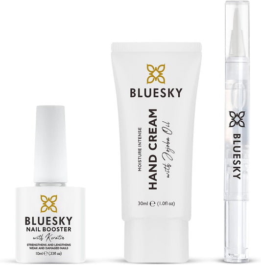 Bluesky Hand And Nail Care Kit For Damaged Nails, Cuticle Oil Pen, Hand Cream, Nail Growth Booster, 3 Piece Gift Set, Clear