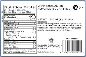 Yupik Sugar-Free Dark Chocolate Almonds, 2.2 Lb