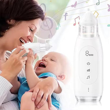 Electric Baby Nasal Aspirator - 3 Levels Suction, Self-Cleaning Nose Sucker with Pause, Music, and Light for Babies and Toddlers (White)