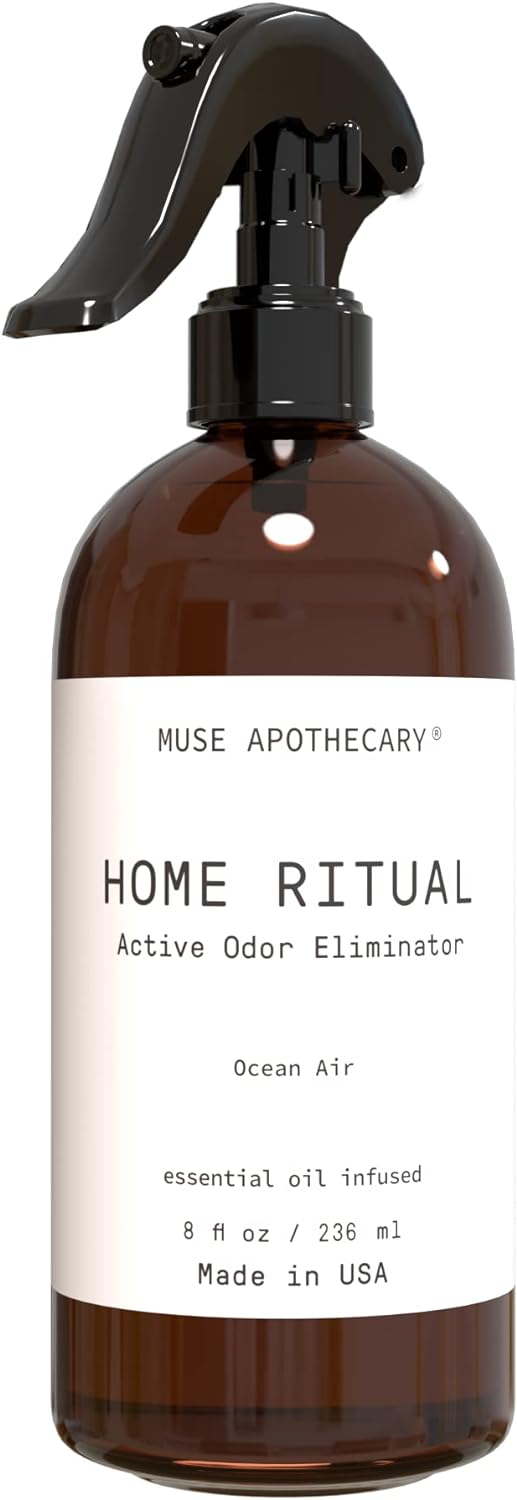 Muse Apothecary Home Ritual Active Odor Eliminator Spray - Odor Eliminator for Home - Furniture Deodorizer Spray & Bathroom Odor Eliminator - Essential Oil Air Freshener - 8oz, Ocean Air