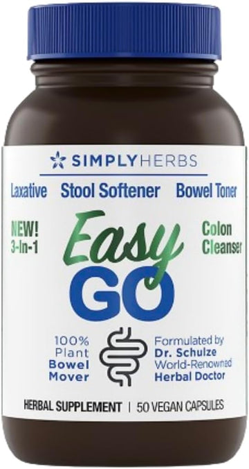 Dr. Schulze'S Easy Go Bowel Mover 2-Pack | Formulated Gentle Laxative, Colon Toner & Stool Softener | 100% Plant Natural Bowel Cleanse | Promotes Regular & Complete Bowel Movements | 100 Ct Vegan