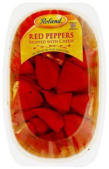 Roland Foods Red Peppers Stuffed with Mizithra and Feta Cheese, Specialty Imported Food, 67-Ounce Tub