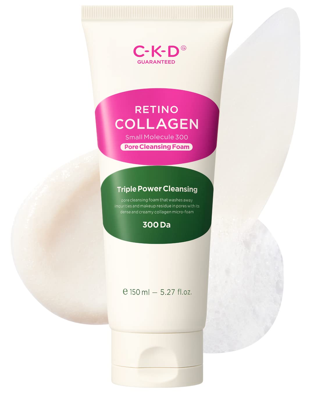 Ckd Retino Collagen Small Molecule 300 Pore Cleansing Foam, Exfoliating Face Wash For Pore Cleansing And Tightening, Foaming Facial Cleanser With Natural Surfactants To Remove Impurities, 5.07Oz