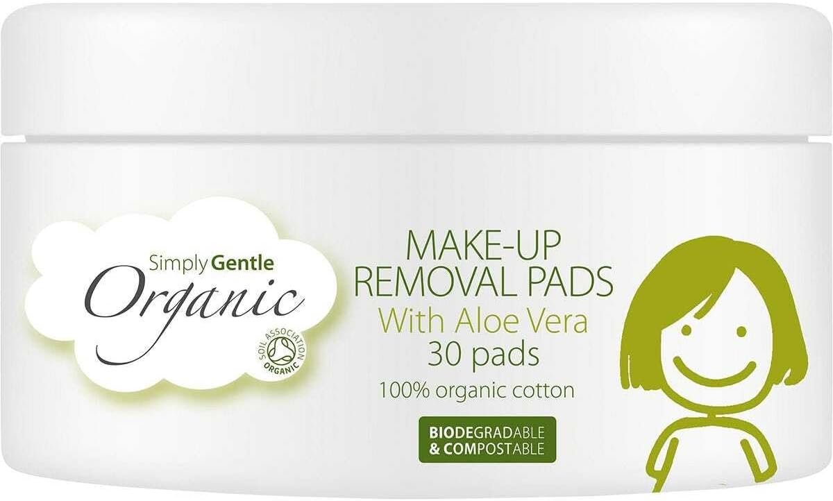 Simply Gentle Organic, Facial Cleansing Pads, With Aloe Vera - 100% Organic Cotton - Gently And Effectively Remove Makeup And Waterproof Eye Makeup - 30 Pieces