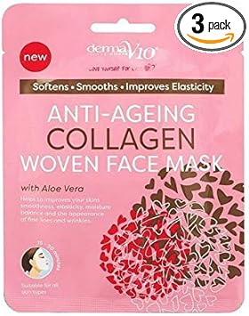 Three Packs Of Derma V10 Anti-Ageing Collagen Woven Face Mask