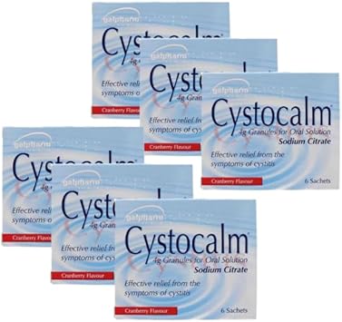 6 Packs of Cystocalm Cystitis Relief Granules, Cranberry Flavour, 6 Packs of 6 x 4g Sachets (36 sachets)