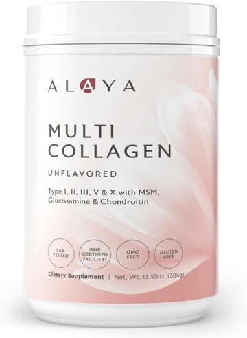 Alaya Multi Collagen Powder - Type I, Ii, Iii, V, X Hydrolyzed Collagen Peptides Protein Powder Supplement With Msm + Gc (Unflavored) (40 Servings)