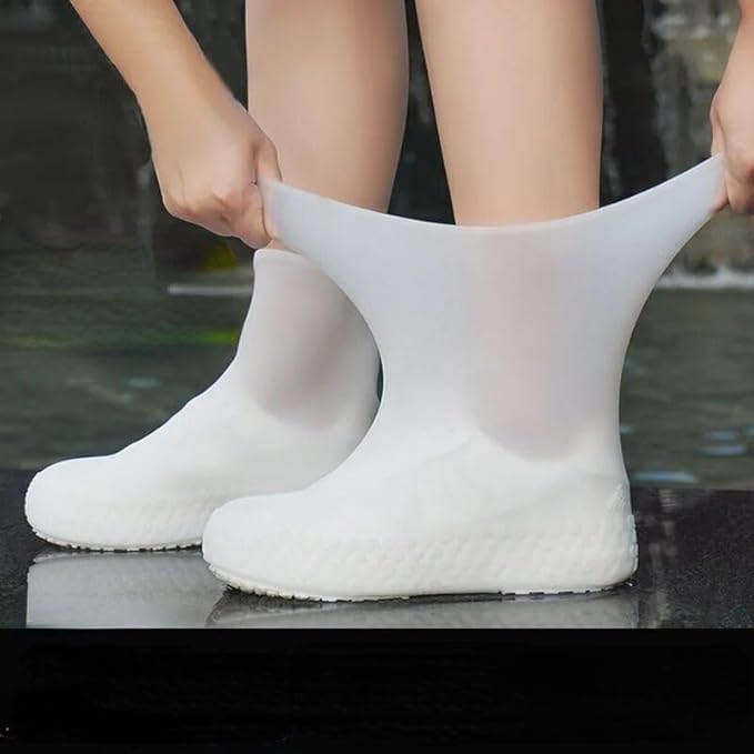 Waterproof Rain Shoe Covers for Women & Men - Thickened, Wear-Resistant, Reusable Latex Foot Covers | Portable Rainproof Protection for Rainy days (WHITE)