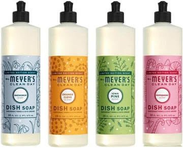 MRS. MEYER'S CLEAN DAY Liquid Dish Soap 4 Pack Variety, Iowa Pine, Orange Clove, Peppermint, Snow Drop, 16 OZ Each, 1 CT