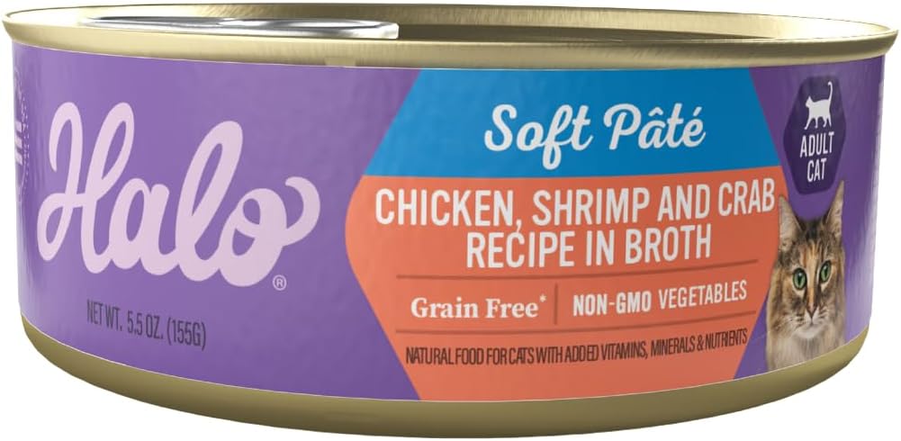 Halo Adult Wet Cat Food, Grain Free, Chicken Shrimp & Crab Stew 5.5Oz Can (Pack Of 12)