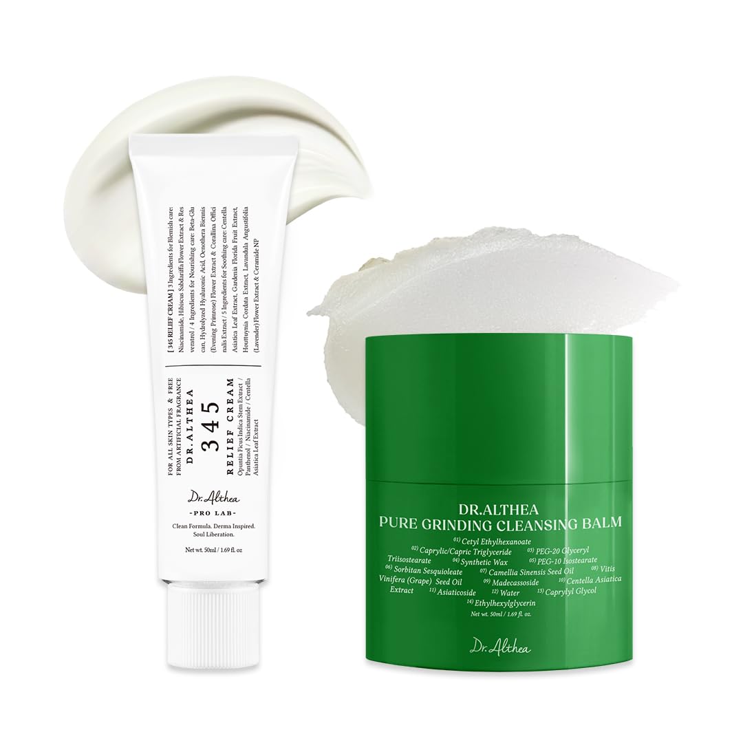 Dr.Althea Cleanser And Hydration Set (Grinding Cleansing Balm) | 345 Relief Cream & Pure Grinding Cleansing Balm | Soothing Recovery, Gentle Cleansing, For All Skin Types, Vegan, Korean Skincare