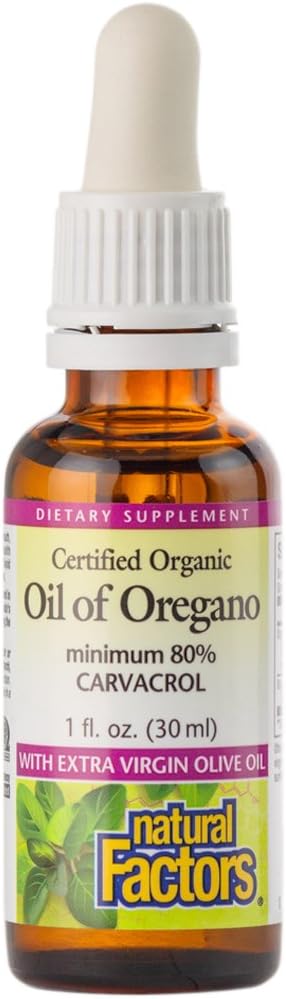 Natural Factors - Oil Of Oregano, Certified Organic Support For Healthy Immunity And Cholesterol, 187 Servings (1 Oz)
