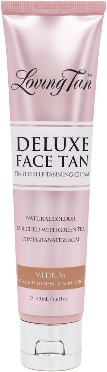 Loving Tan Deluxe Face Tan, Dark - Streak Free, Natural Looking, Professional Strength Sunless Tanner - 10+ Self Tanning Applications Per Bottle, Cruelty Free, Naturally Derived Dha - 50 Ml