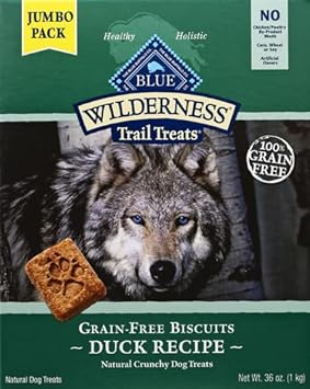 Blue Buffalo Wilderness Trail Treats High Protein Grain Free Crunchy Dog Treats Biscuits, Duck Recipe, 36-oz box
