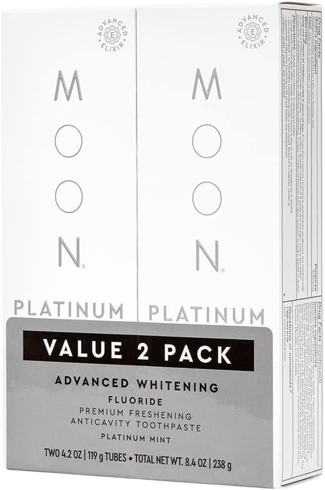 MOON Platinum Advanced Whitening Stain Removal Toothpaste, Fluoride, Cavity Protection, Fresh Mint Flavor for Fresh Breath, for Adults (2 Pack)