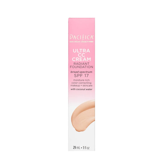 Pacifica Beauty Ultra CC Cream Radiant Foundation with Broad Spectrum SPF 17, Warm/Light Color, 100% Vegan & Cruelty Free, 1 Fl Oz