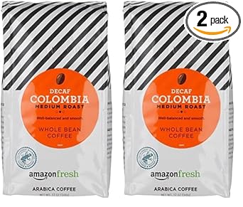 Amazonfresh Decaf Colombia Whole Bean Coffee, Medium Roast, 12 Ounce (Pack Of 2)