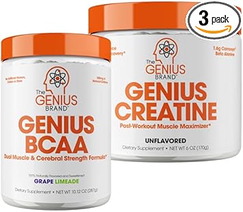 Genius Bcaa Energy Powder, Grape Limeade, And Genius Micronized Creatine Monohydrate Powder, Unflavored, Nootropic Amino Acid Muscle Recovery And Post Workout Supplement Stack