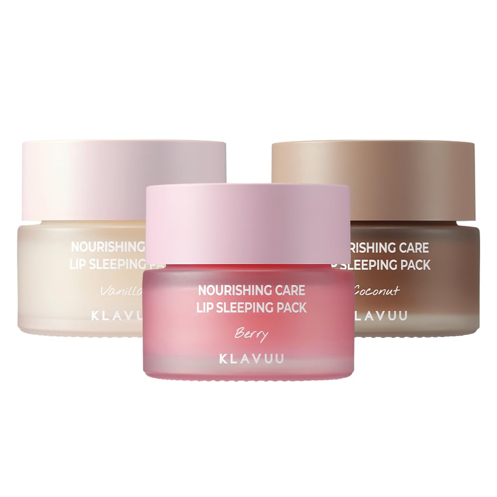 Klavuu Lip Mask Set (3Pcs) – Overnight Deep Hydrating Korean Lip Balm Treatment For Very Dry, Chapped Lips | Lip Lightening & Plumping With Instant Hydration | Exfoliating (Berry & Vanilla & Coconut)