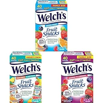 Welch'S Fruit Snacks Bundle, Mixed Fruit, Berries 'N Cherries & Island Fruits, Gluten Free, Bulk Pack, Individual Single Serve Bags, 0.8 Oz (Pack Of 120)