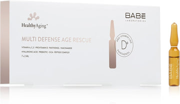 Babé Laboratories - Multi Defense Age Rescue Ampoules 7 X 2 Ml | Healthyaging+ | Regenerating And Revitalising | Firm And Hydrated Skin | Wrinkle Blisters | Vitamin A, B3, B5, C, E |
