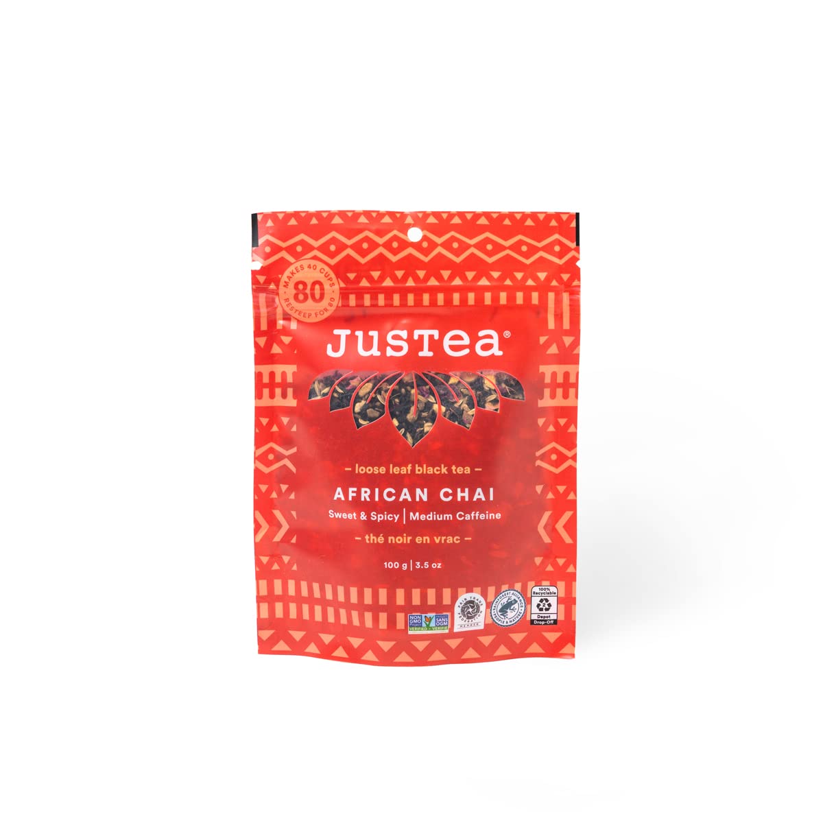 Justea African Chai | Loose Leaf Black Tea | Recyclable Refill Pouch | 40+ Cups (3.5Oz) | Medium Caffeine | Award-Winning | Fair Trade | Non-Gmo