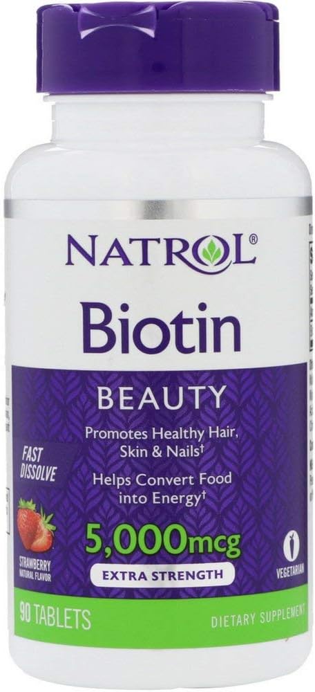 Natrol Biotin 5,000mcg Fast Dissolve, 90 Tablets (Pack of 5)