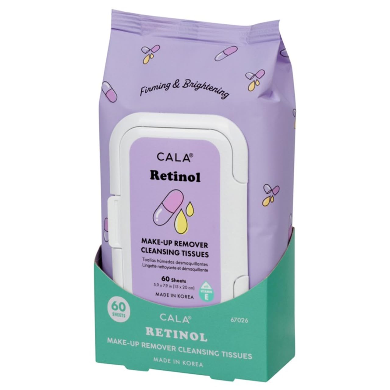 Cala Makeup Remover Cleansing Tissues: Retinol (60 Sheets) - Anti-Aging, Hydrating Wipes For A Smooth, Radiant Complexion, Gentle On All Skin Types (60Ct, Retinol) : Beauty & Personal Care