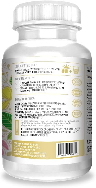 Actif Ovary And Uterus Maximum Support With 15 Advanced Factors And Omega-3 – Non Gmo, Made In Usa, 90 Count