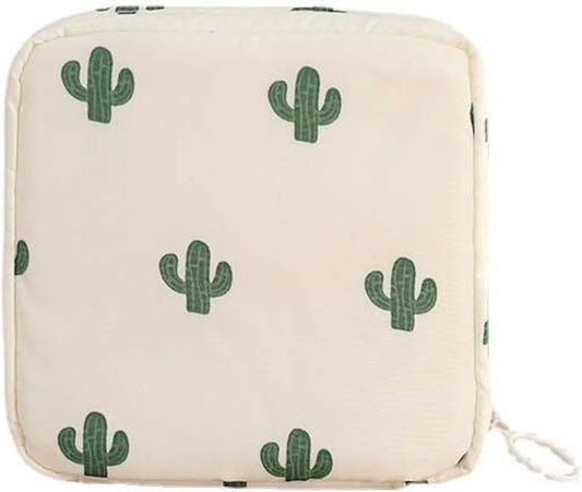 Reusable Sanitary Napkin Pads Storage Bag Portable for Women Girls | Made of Nylon + Water Resistance | Zero Waste Period (Cactus)