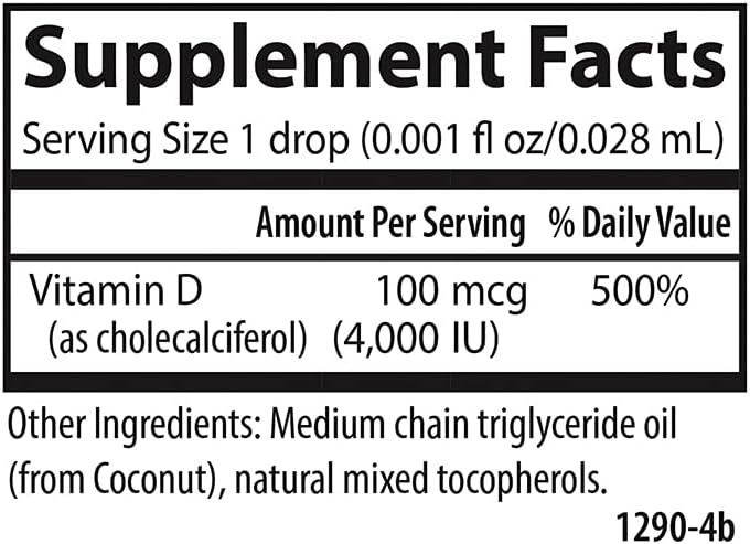 Carlson - Super Daily D3 4,000 IU (100 mcg) per Drop, Vitamin D Drop, Liquid Vitamin D3, 1-Year Supply, Unflavored, 365 Drops (10.3 mL) : Health & Household