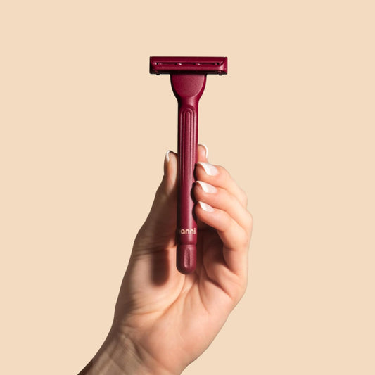 Hanni The Weighted Dermaplane Razor With Blades For Shaving, Safety Shaver For Women, Pubic, Bikini, And Sensitive Area Body Hair Remover, Women'S Grooming, Smooth Glide, Long Handle - Burgundy