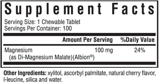 Seeking Health Magnesium Malate Chewable - Mineral Supplement Supports Energy, Muscle Function & Nerve Function - Formula With Dimagnesium Malate To Support Absorption - 100 Mg, 100 Chewable Tablets