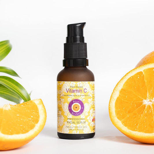 Dève Herbes Plant Based Vitamin C Face Serum With Hyaluronic Acid & Vitamin A & E For Personal Care 30Ml (1 Oz) With Free Pure Vitamin E Oil 10Ml (0.33 Oz)