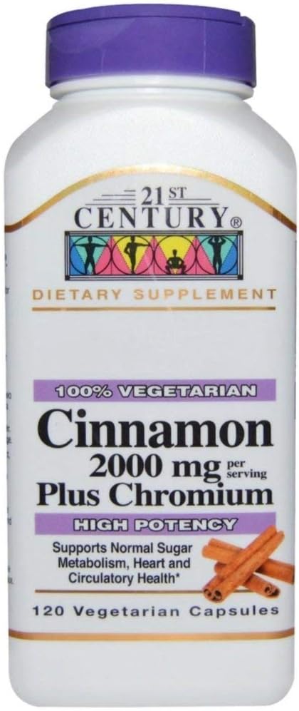 21st Century Cinnamon 2000 mg Per Serving Plus Chromium Vegetarian Capsules 120 ea(Pack of 4)