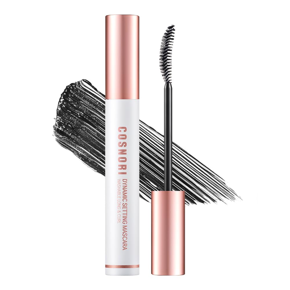 Cosnori Dynamic Setting Washable Mascara Long&Curl 01 Black – Long-Lasting Lengthening Mascara, Long Lash, Lighrweight, Matte Finish, Nutrient Nourishment, Silk Amino Acids, Hyaluronic Acid, Panthenol, 0.23Fl Oz (7Ml)