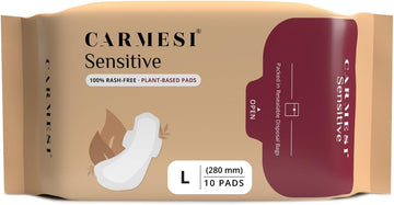 Sensitive Sanitary Pads - Pack of 10 Pads (Large) - Certified 100% Rash-Free by Gynecologist - Natural Plant Top Sheet - No Fragrance, No Chlorine - With Disposal Bags