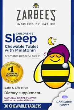 Zarbee'S Kids 1Mg Melatonin Chewable Tablet, Drug-Free & Effective Sleep Supplement, Easy To Take Natural Grape Flavor Tablets For Children Ages 3 And Up, 30 Count