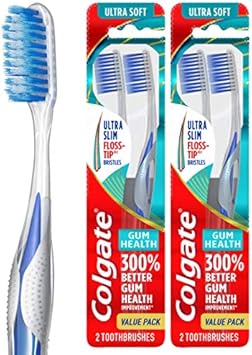 Colgate Gum Health Toothbrush, Extra Soft Toothbrush With Floss-Tip Bristles, 4 Pack