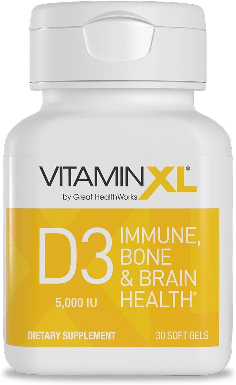 OmegaXL VitaminXL D3 High Potency Daily Vitamin D 5000 IU 125mcg Immune Support Supplement - Promotes Healthy Muscle Function & Strong Bones - Non-GMO, Gluten-Free - 30 Softgels