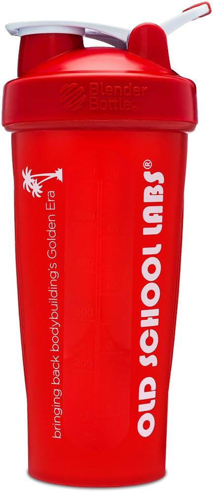 Old School Labs 28-oz BlenderBottle - Premium Shaker for Protein and Nutrition Powders with Loop Top - Avoid Lumps and Leaks - BPA and Phthalate Free - Red Color