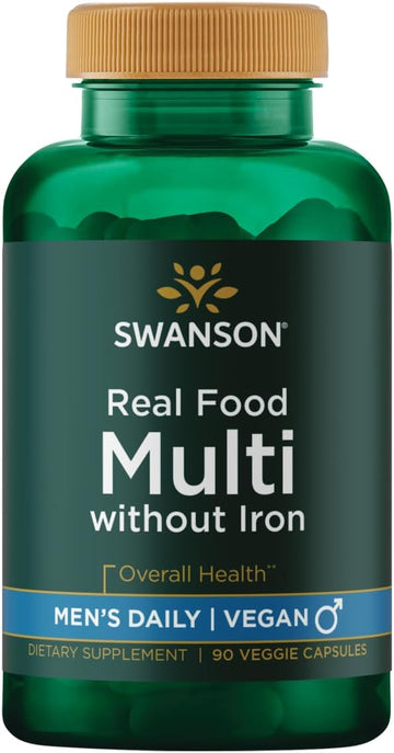 Swanson Real Food Multi Men'S Multivitamin Multimineral Men'S Health Prostate Stress Response Bladder Support Supplement Vegan Gluten-Free Non-Gmo 90 Veggie Capsules Veg Caps