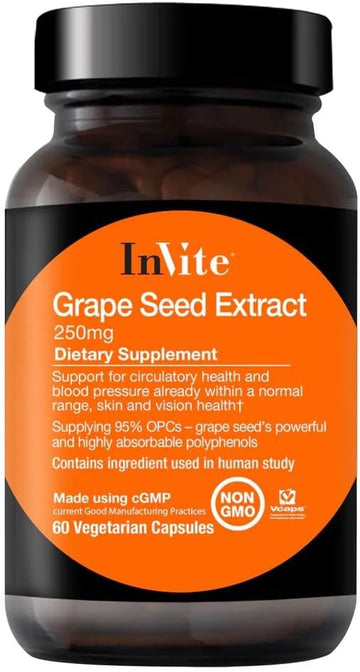Invite Health - Grape Seed Extract - Support for Circulatory Health and Blood Pressure Already Within a Normal Range - 60 Vegetarian Capsules - 30 Day Supply
