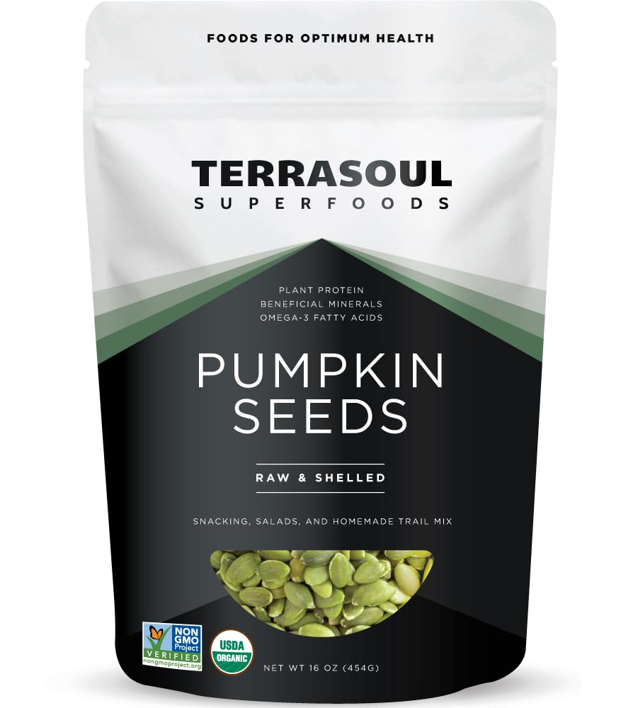 Terrasoul Superfoods Organic Pumpkin Seeds, 16Oz - Raw, Unsalted, Superfood For Snacking & Salad Boost